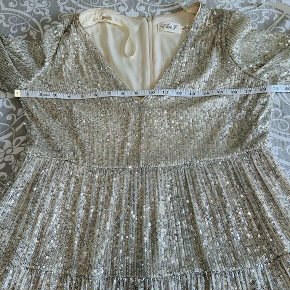Eliza J Dress Women 10 Cream Gold Sequin Lined Cocktail Party Boho Sparkly NWT - Picture 6 of 16